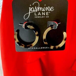 Cream and Brown  hoop earrings Jasmine Lane Hypoallergenic NWT!
